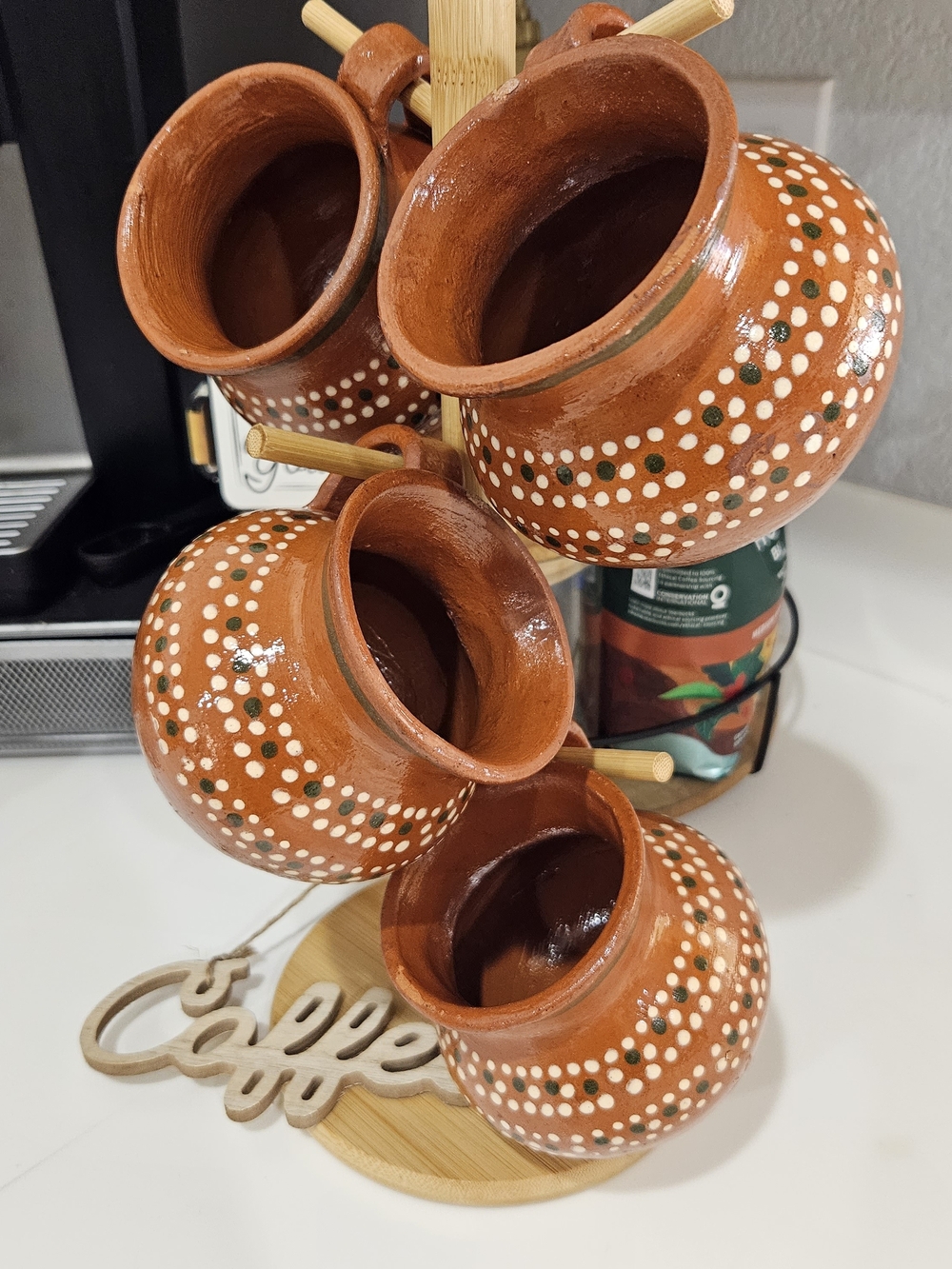 Handpainted Terracotta Dot Mugs - Rustic Brown & White